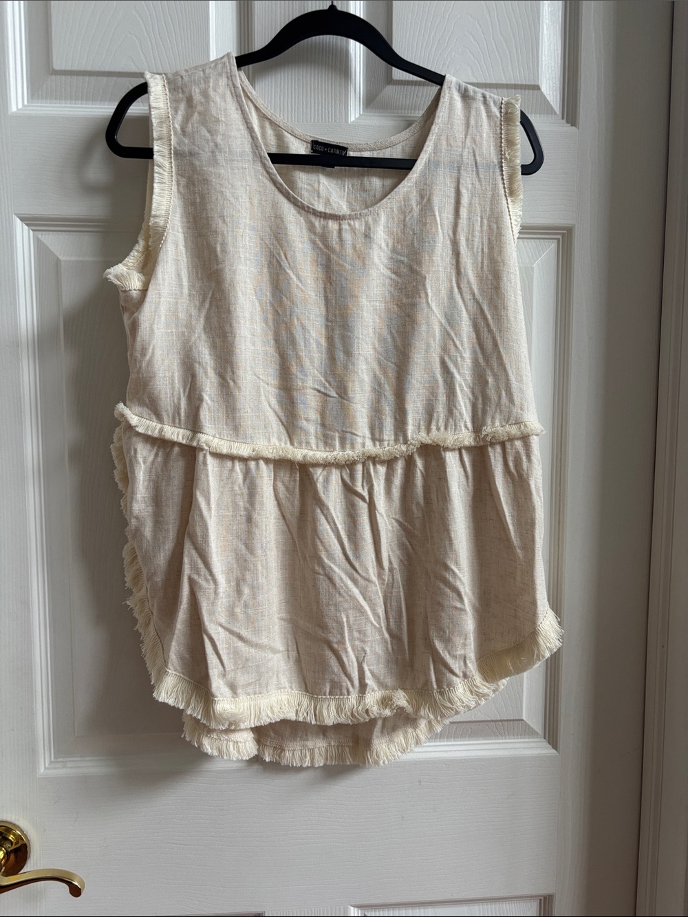 Coco + Carmen Cream Sleeveless Tiered Fringe Tank